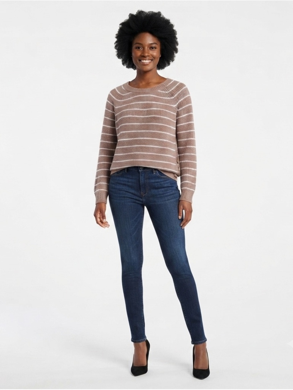 Misia Brown White Striped Crew Neck Sweater 1X